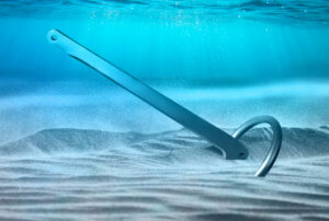 The glass bead blasted AISI 316L anchor from WASI under water